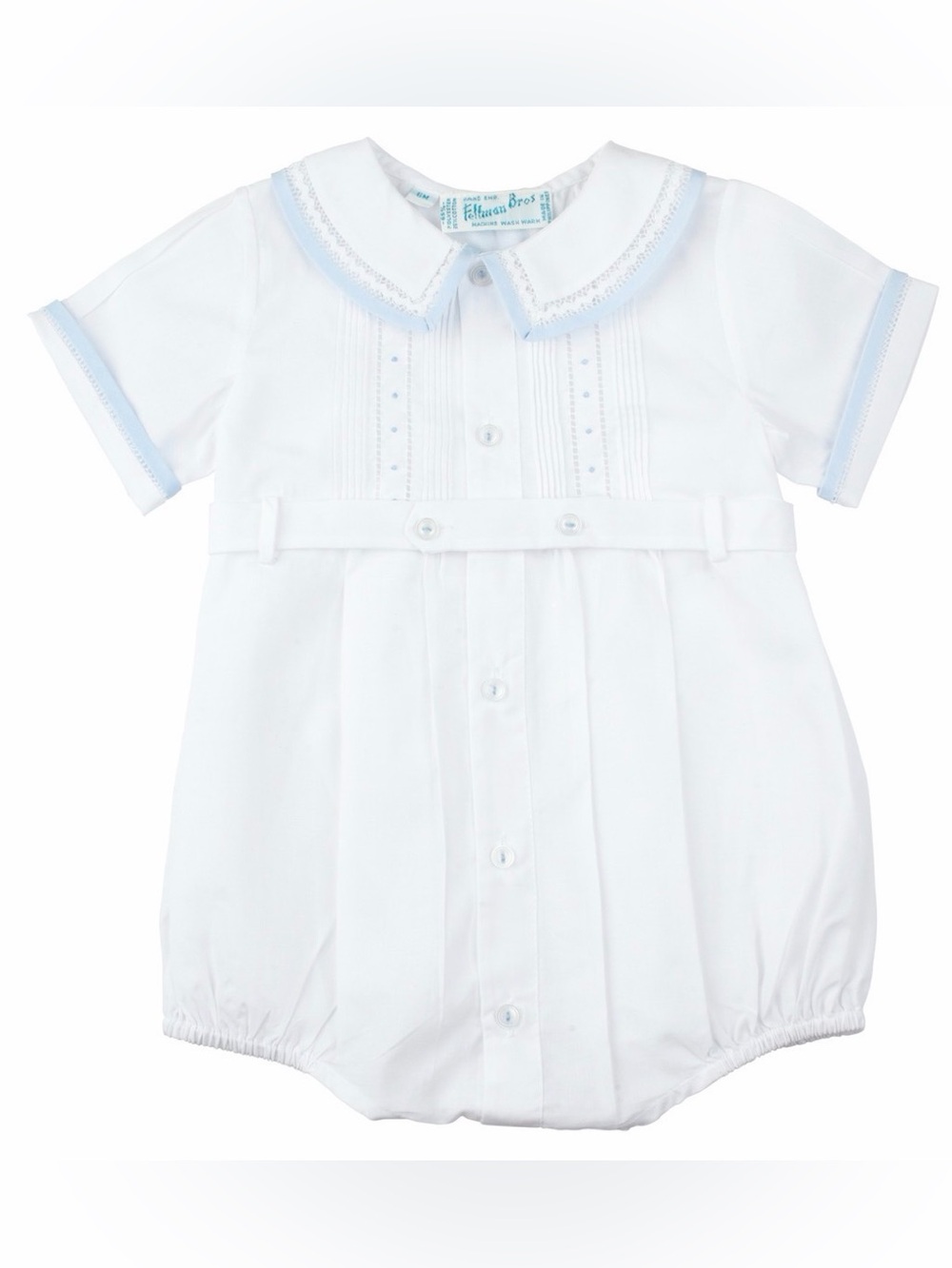 Feltman Bros | NWOT - Ric Rac Button Belt Creeper - Size 6 Months - White/Blue